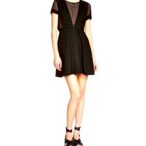 Maje Black Mini Dress with Mesh Detail